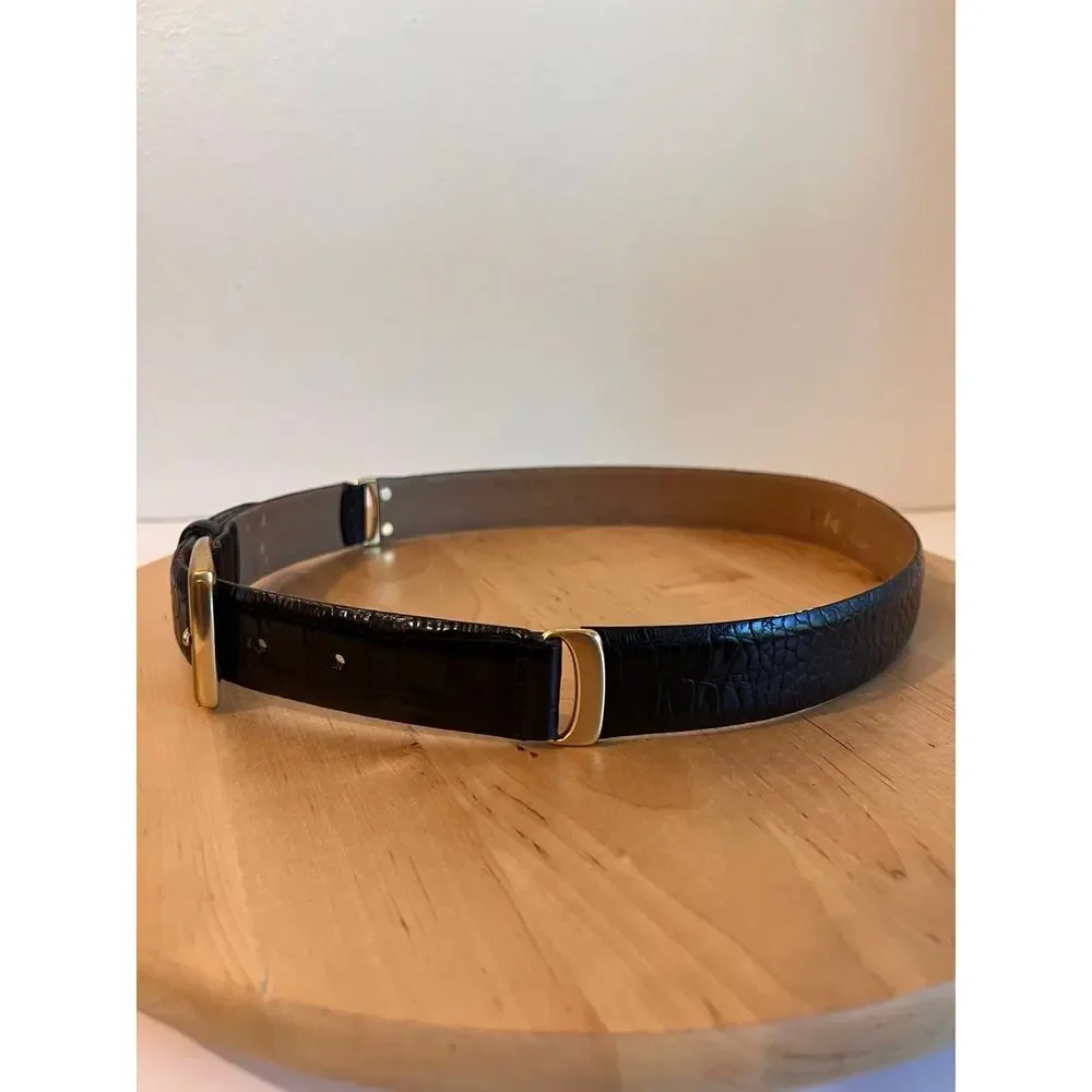 Vintage 1998 Liz Claiborne Black Leather Chunky Gold Chain Link Size Small